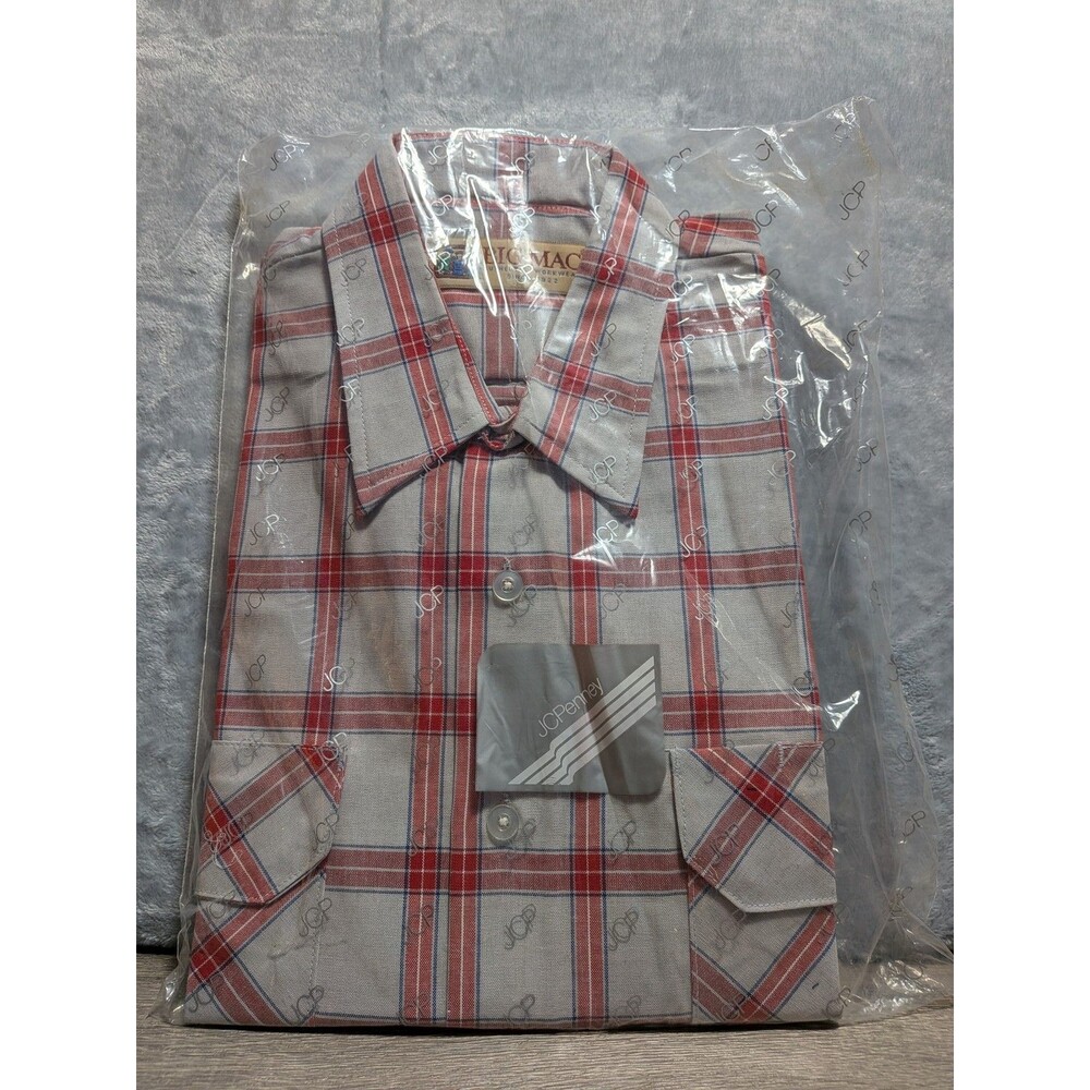 Vtg BIG MAC JCPenney Men's Large Regular L Plaid Casual Button Down L/S sealed